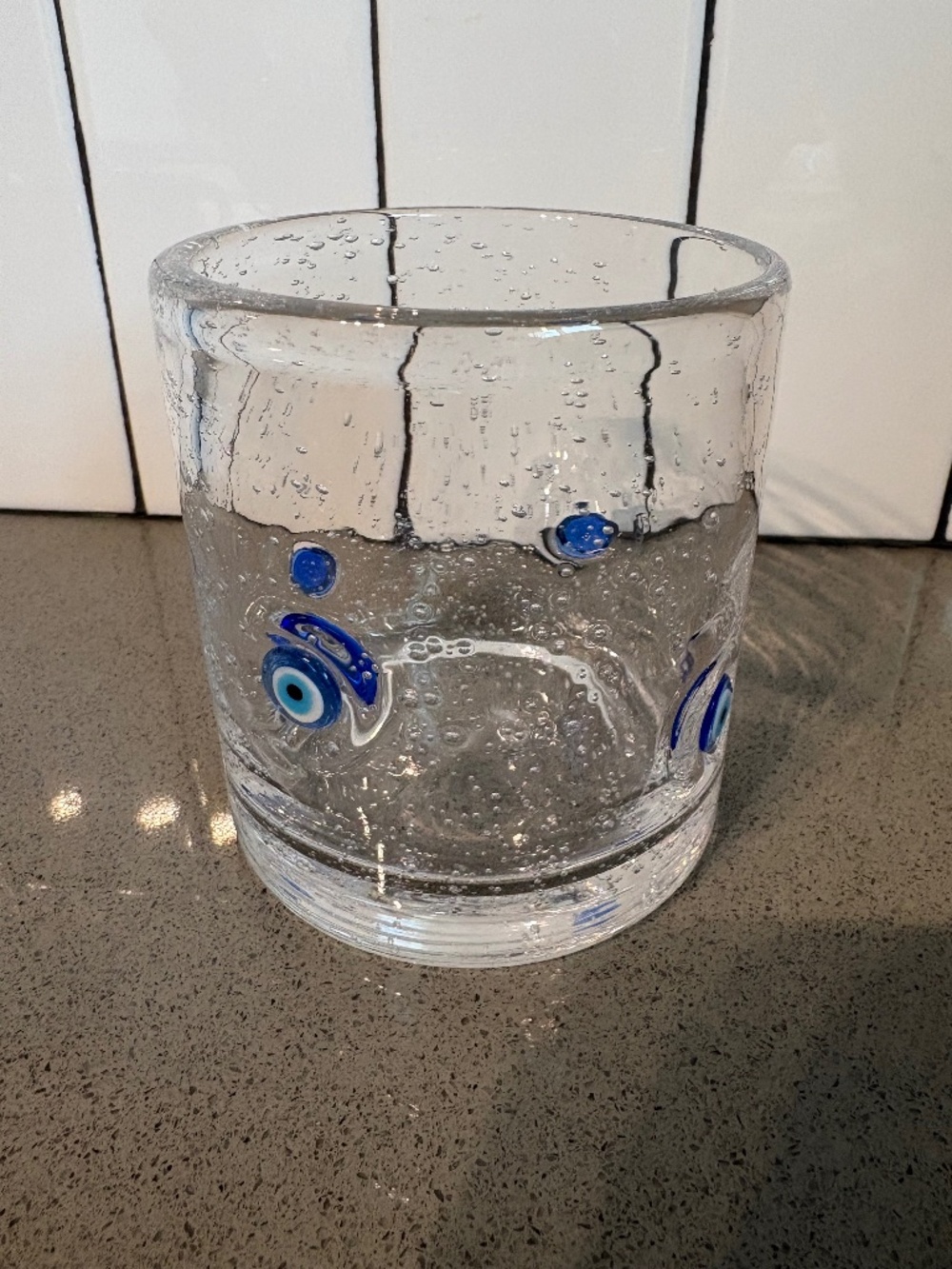 Anthropologie (?) Icon style “evil eye” tumbler / juice glass